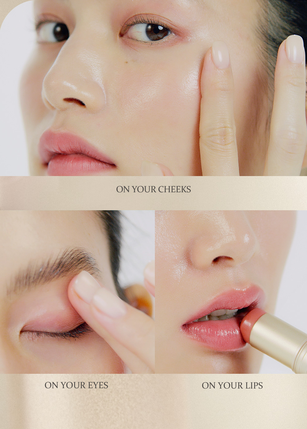 ON YOUR CHEEKS ON YOUR EYES ON YOUR LIPS